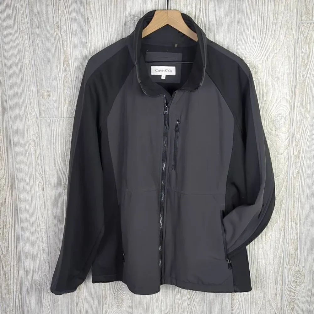 Calvin Klein Womens Large Zip Front Jacket Black Fleece Lined Pockets Stretch